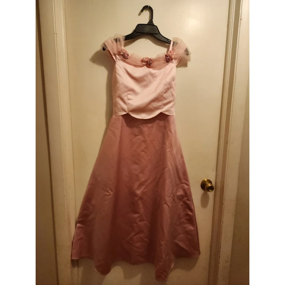 Biscotti Girls Pink Satin Formal Gown Rosette Pearl Tulle Dress Size 16 379CBD